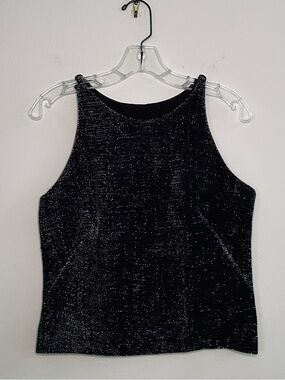 Vintage '60's-'70's Lisa Howard Sz M Woven Black with Silver Metallic Sleeveless